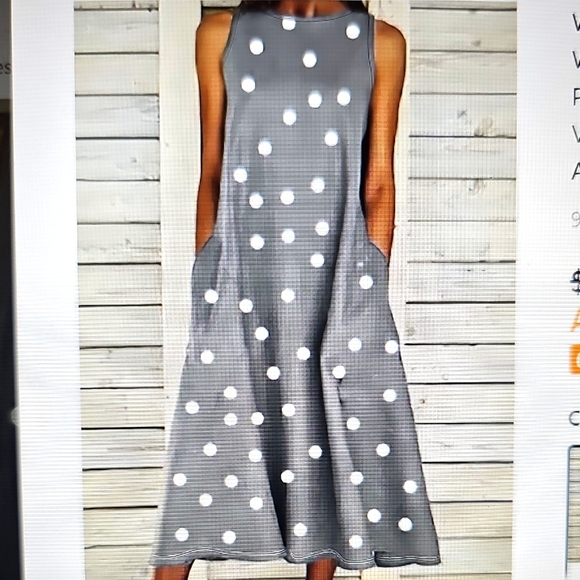 NWT The Tulips Sleeveless Long Peplum Pocketed Gray Polka Dot Dress XXL - Picture 1 of 10